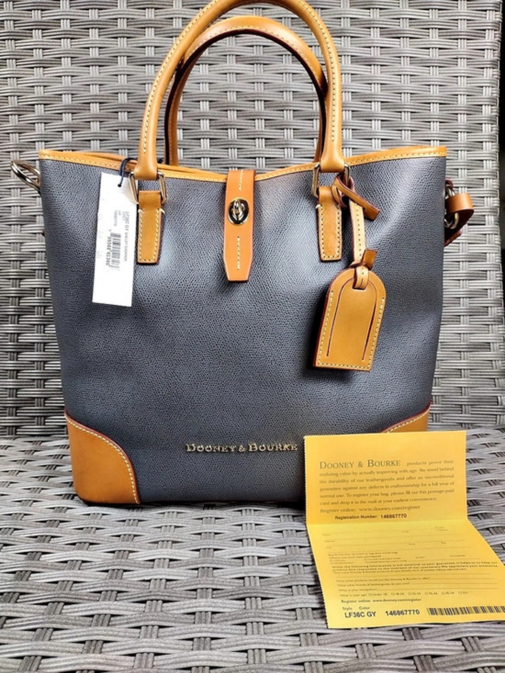 Dooney & Bourke Florentine Shopper Leather Tote in Blue & Brown NWT